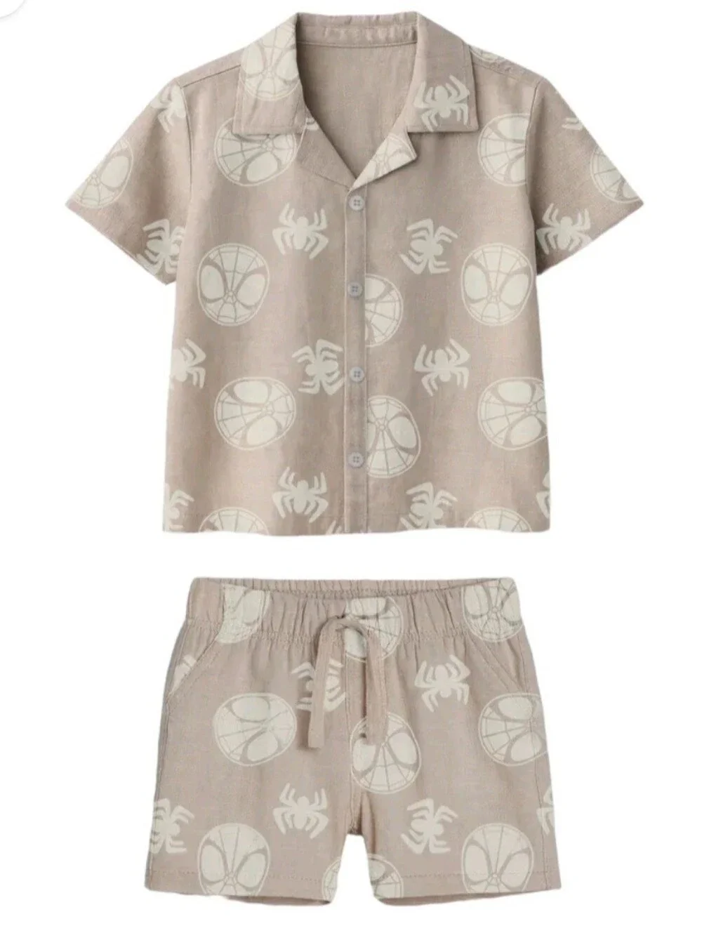 Marvel Spider-Man Tan Boys Button-Up Shirt And Shorts.